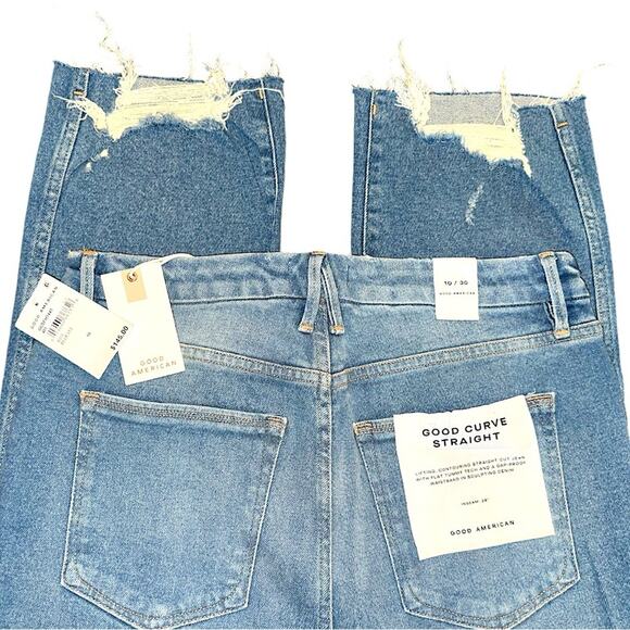 NWT Good American High Waist Frayed Hem Straight Jeans Size 10/30 Retail $145 - Picture 6 of 7